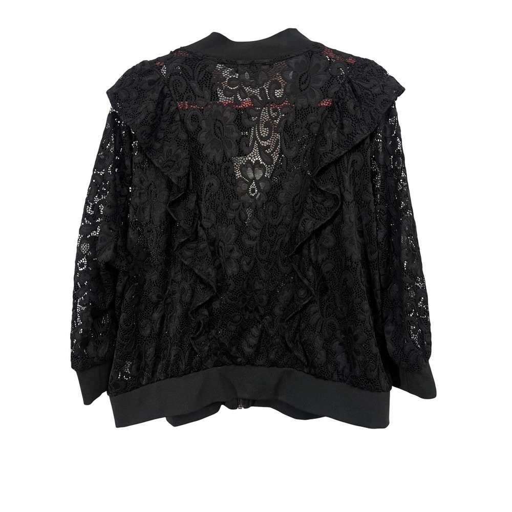 Torrid NWT Lace Ruffle Cropped Bomber Jacket Size 1X Romantic Black Sheer Zip Up - Picture 3 of 6